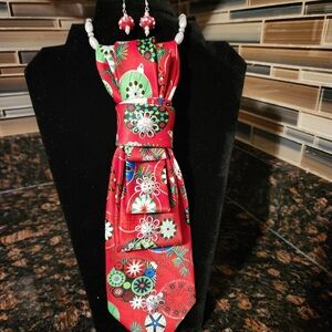 Festive Red Holiday Tie and Earring Set